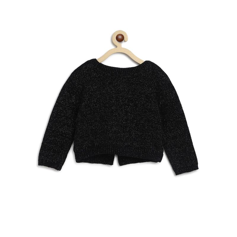 Girls Black Tricot Pullover with Print image number null